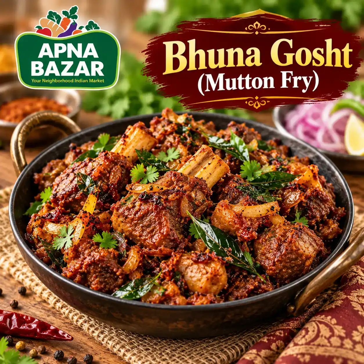Bhuna Gosht -  Mutton fry — Succulent pieces of mutton are slow-cooked to tender perfection, bathed at Apna Bazar - Eatery